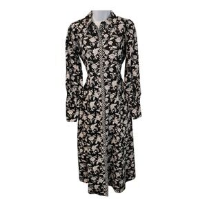 Boden UK 6‎ US 2R Black Floral Empire Long Sleeve Midi Shirt Dress Cottage